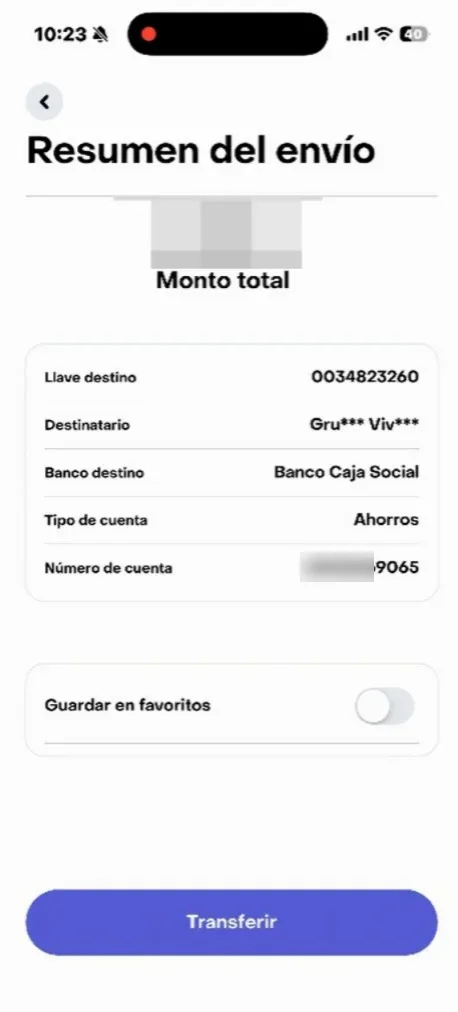 Pago por Bre-B desde RappiPay a Grupo Vivex SAS, cuenta de ahorros Banco Caja Social terminada en 9065