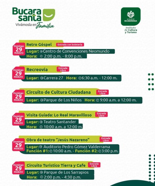 Programación BucaraSanta 2026 día Domingo 29 de abril