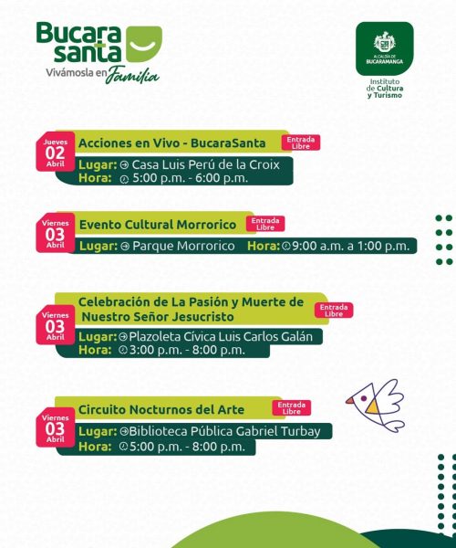 Programación BucaraSanta 2026 día Jueves 2 de abril