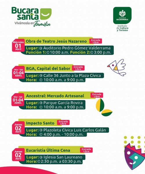 Programación BucaraSanta 2026 día Miercoles 1 de abril